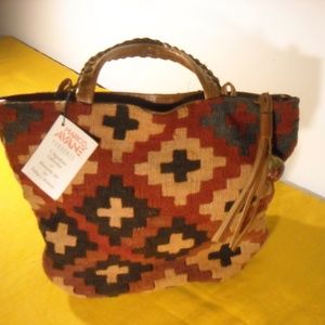 New Wool Kilim Rug Purse or Tote Rust/Brown/Tan/Grey